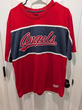 Stitches Mens Red and Navy Angels Short-Sleeve Jersey